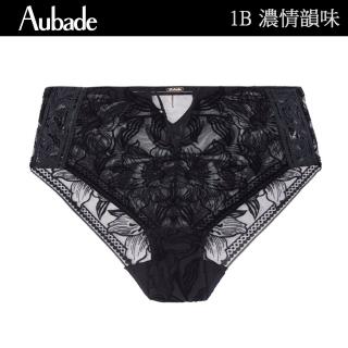 Aubade 濃情韻味植絨花卉蕾絲高腰包褲 性感小褲 法國進口 女內褲(1B-黑)  Aubade