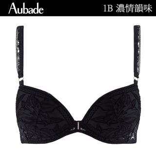 Aubade 濃情韻味植絨花卉蕾絲立體有襯內衣 性感內衣 法國進口 女內衣(1B-黑)  Aubade