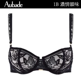 Aubade 濃情韻味植絨花卉蕾絲無襯內衣 性感內衣 法國進口 女內衣(1B-黑)  Aubade