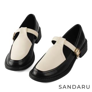 SANDARU 山打努 瑪莉珍 拼接撞色T字扣紳士鞋(黑白)好評推薦  SANDARU 山打努