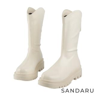 SANDARU 山打努 中筒靴 百搭圓頭鋸齒厚底中筒靴(米白)折扣推薦  SANDARU 山打努