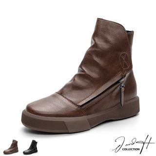 J&H collection 時尚皺褶真皮圓頭馬丁靴(現+預 棕色 / 黑色)  J&H collection