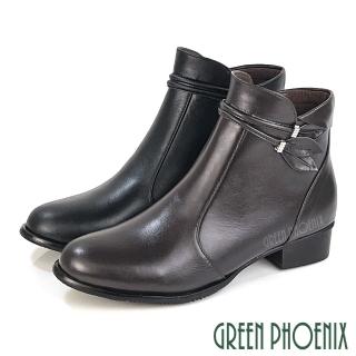 GREEN PHOENIX 波兒德 女靴 短靴 馬靴 全真皮 低跟 鑽飾枝葉 台灣製(咖啡、黑色)  GREEN PHOENIX 波兒德