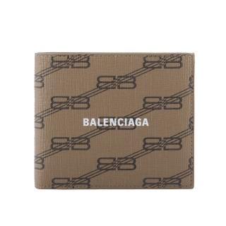 Balenciaga 巴黎世家 BB Monogram 塗層帆布8卡對開短夾(米色/棕色)  Balenciaga 巴黎世家