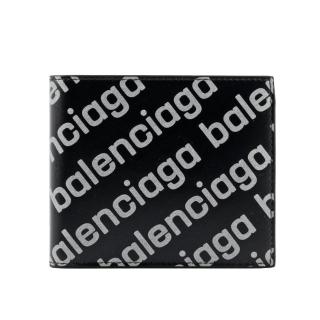Balenciaga 巴黎世家 閃亮Logo 平滑牛皮對開8卡短夾(黑色)  Balenciaga 巴黎世家