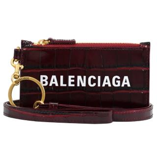 Balenciaga 巴黎世家 經典LOGO鱷魚紋牛皮可拆掛式信用卡零錢包(深紅)優惠推薦  Balenciaga 巴黎世家
