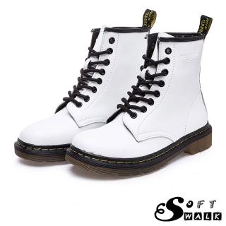 SOFT WALK 舒步 歐美經典款8孔綁帶真皮馬丁靴 短靴 工程靴(白)  SOFT WALK 舒步