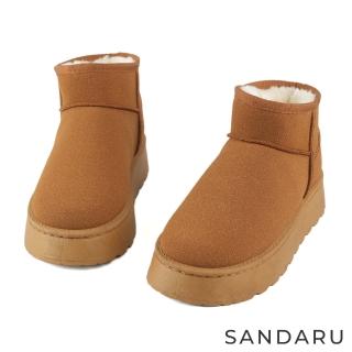 SANDARU 山打努 雪靴 圓頭絨布毛毛厚底短靴(棕絨)  SANDARU 山打努