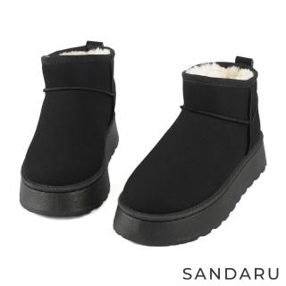 SANDARU 山打努 雪靴 圓頭絨布毛毛厚底短靴(黑絨)  SANDARU 山打努