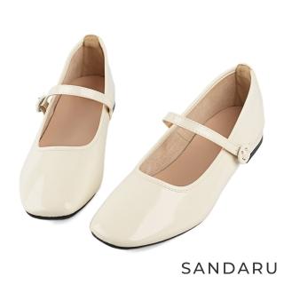 SANDARU 山打努 瑪莉珍 方頭小圓扣平底娃娃鞋(米白)  SANDARU 山打努