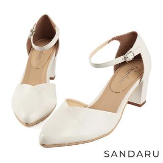 SANDARU 山打努 中跟鞋 法式美型壓摺尖頭瑪麗珍鞋(白)  SANDARU 山打努