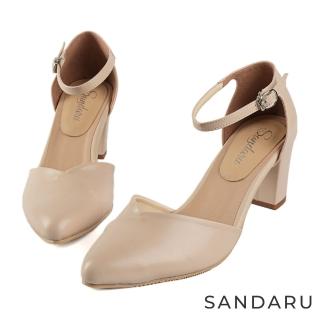 SANDARU 山打努 中跟鞋 法式美型壓摺尖頭瑪麗珍鞋(米)  SANDARU 山打努