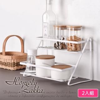 Homely Zakka 日式簡約鐵藝多功能雙層調味料架/檯面收納架_2入/組(瓶罐收納 調味罐收納 置物架)  Homely Zakka