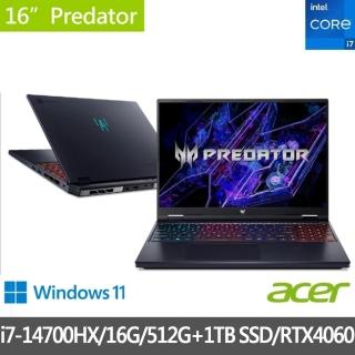 Acer 宏碁 特仕版 16吋電競筆電(Predator/PHN16-72-74BH/i7-14700HX/16G/512G+1TB SSD/RTX4060/Win11)品牌優惠  ACER 宏碁