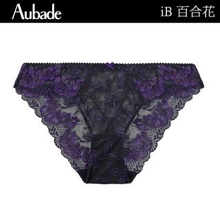 Aubade 百合花刺繡蕾絲三角褲 性感小褲 法國進口 女內褲(iB-黑紫花)評價推薦  Aubade