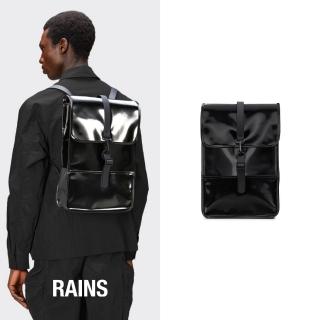 RAINS官方直營 Backpack Mini 經典防水小型雙肩背長型背包(Night 夜幕亮黑)  Rains