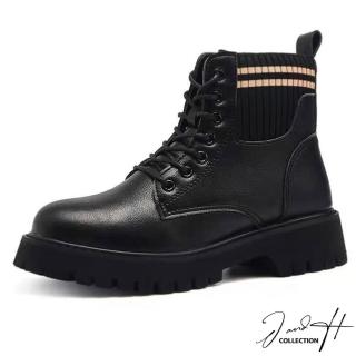 J&H collection 英倫風加絨鬆緊布增高厚底馬丁靴(現+預 黑色)  J&H collection