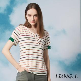 LUNG.L 林佳樺 LP52A 米白色彩色條紋造型領短袖女裝上衣(新品上市 春夏)  LUNG.L 林佳樺