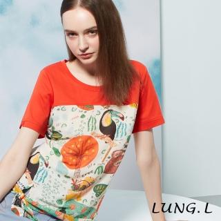 LUNG.L 林佳樺 LP61A橘色絲光棉拼接印花短袖女裝上衣(雪紡 新品上市 春夏 棉質)  LUNG.L 林佳樺