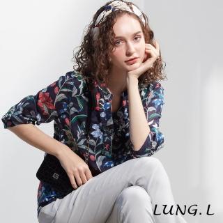 LUNG.L 林佳樺 LP41A藍色印花荷葉領棉質假二件七分袖女裝上衣(新品上市 春夏)  LUNG.L 林佳樺