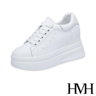 HMH 真皮運動鞋 厚底運動鞋/真皮厚底內增高經典時尚休閒運動鞋(白)  HMH