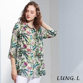 LUNG.L 林佳樺 LP47A綠色棉質白底印花長版七分袖襯衫(春夏新品 女裝)  LUNG.L 林佳樺