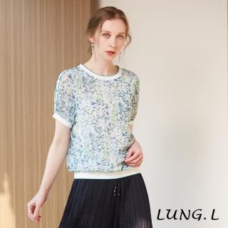 LUNG.L 林佳樺 LP89A粉綠色葉片印花雪紡短袖女裝上衣(春夏新品)優惠推薦  LUNG.L 林佳樺