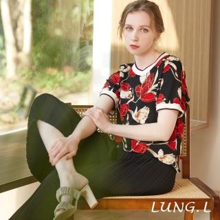 LUNG.L 林佳樺 LP83A 紅黑印花短袖女裝上衣(春夏新品 加大尺碼)  LUNG.L 林佳樺