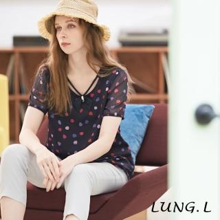 LUNG.L 林佳樺 LP71A藍色彩色點點A-line長版短袖上衣(春夏新品 加大尺碼 女裝)優惠推薦  LUNG.L 林佳樺