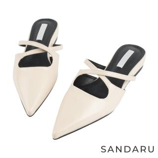 SANDARU 山打努 穆勒鞋 素面尖頭交叉設計低跟拖鞋(米白)  SANDARU 山打努