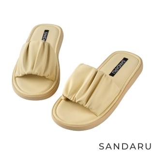 SANDARU 山打努 拖鞋 寬版澎澎雲朵平底拖鞋(奶黃) 推薦  SANDARU 山打努