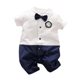 JoyNa 男寶寶西服短袖連身衣 包屁衣 嬰兒連身衣 白色紳士款(西裝造型)  JoyNa