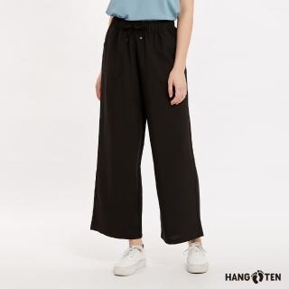 Hang Ten 女裝-WIDE FIT鬆緊腰頭抽繩縲縈寬版長褲(黑)  Hang Ten