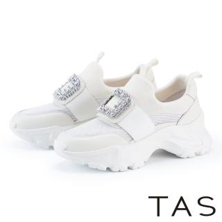 TAS 雙材質拼接方鑽老爹厚底休閒鞋(白色) 推薦  TAS