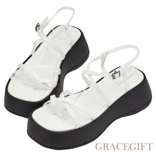 Grace Gift 交叉細帶雪糕厚底涼鞋(白)  Grace Gift