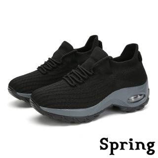 SPRING 立體鼓波條紋飛織時尚休閒氣墊運動鞋(黑)優惠推薦  SPRING