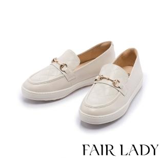 FAIR LADY 軟實力 都會菱格紋馬銜釦厚底休閒鞋(月光白、502844)  FAIR LADY