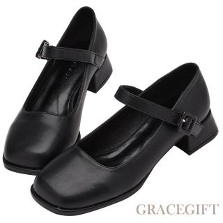 Grace Gift 百搭經典方頭芭蕾瑪莉珍鞋(黑)評價推薦  Grace Gift