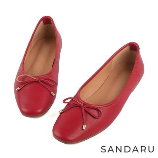 SANDARU 山打努 娃娃鞋 小方頭蝶結金屬芭蕾平底鞋(紅) 推薦  SANDARU 山打努