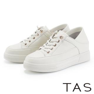 TAS 免綁帶經典縫線真皮厚底休閒鞋(米色) 推薦  TAS