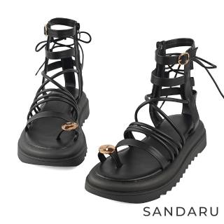 SANDARU 山打努 涼鞋 金屬造型套趾綁帶羅馬涼鞋(黑)  SANDARU 山打努
