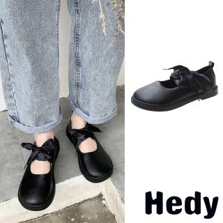 Hedy 圓頭娃娃鞋 綁帶娃娃鞋/甜美學院風小圓頭綁帶造型休閒娃娃鞋(黑)好評推薦  Hedy