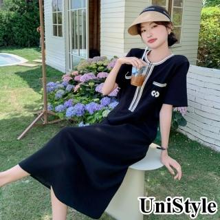 UniStyle 假兩件短袖洋裝 韓系顯瘦遮肉連身裙 女 ZMC129-9829(黑)  UniStyle