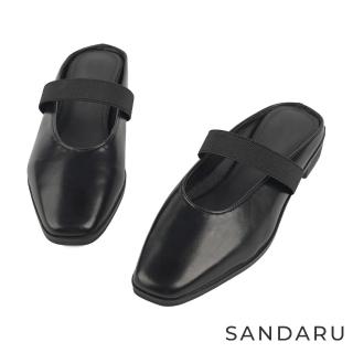 SANDARU 山打努 穆勒鞋 小方頭一字鬆緊後空低跟鞋(黑) 推薦  SANDARU 山打努