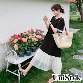 UniStyle 短袖洋裝 韓系復古魚尾拼接設計連身裙 女 ZM297-761(黑)  UniStyle