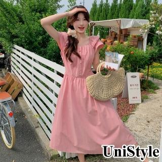 UniStyle 飛飛袖洋裝 韓系顯瘦甜美風 女 ZM165-1588(粉紅)折扣推薦  UniStyle