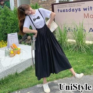 UniStyle 2件套裝蝴蝶結短袖T恤吊帶裙 韓系活力減齡風 女 ZMC195-9326(兩件套)  UniStyle