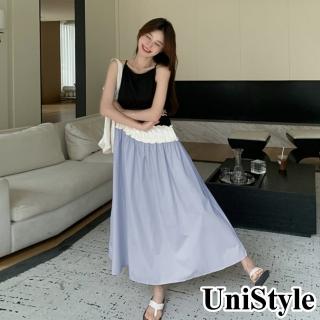 UniStyle 撞色無袖洋裝 韓系拼接清新吊帶連身裙 女 ZM165-6088(淡藍)  UniStyle