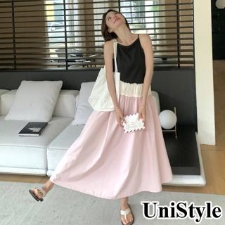 UniStyle 撞色無袖洋裝 韓系拼接清新吊帶連身裙 女 ZM165-6088(粉紅)  UniStyle