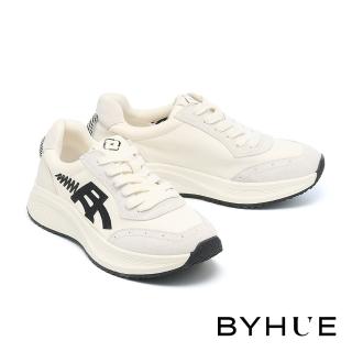 BYHUE 舒適個性造型電繡異材質軟芯厚底休閒鞋(黑)品牌優惠  BYHUE